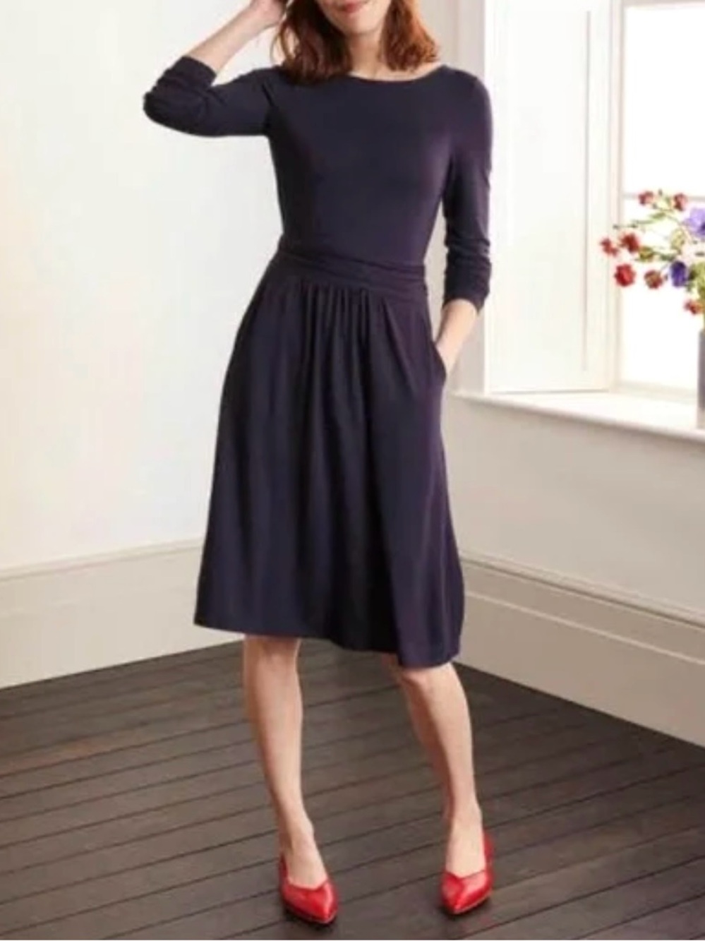 Boden Jersey Knit Mabel Navy Blue Long Sleeve Sheath Dress